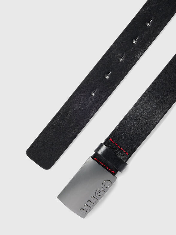 Leather belt with logo buckle - 3