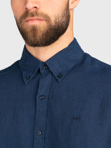 Beige linen shirt with logo detail - 5