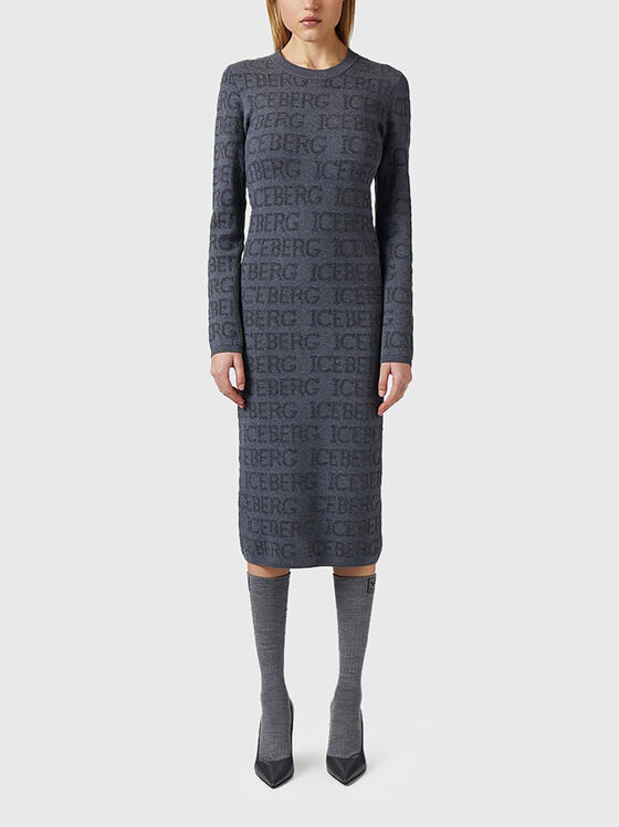 Миди рокля от вълнен бленд с монограмно лого - 1