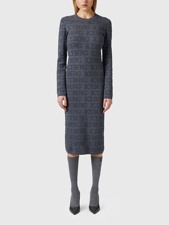 Wool blend midi dress with monogram logo - 1