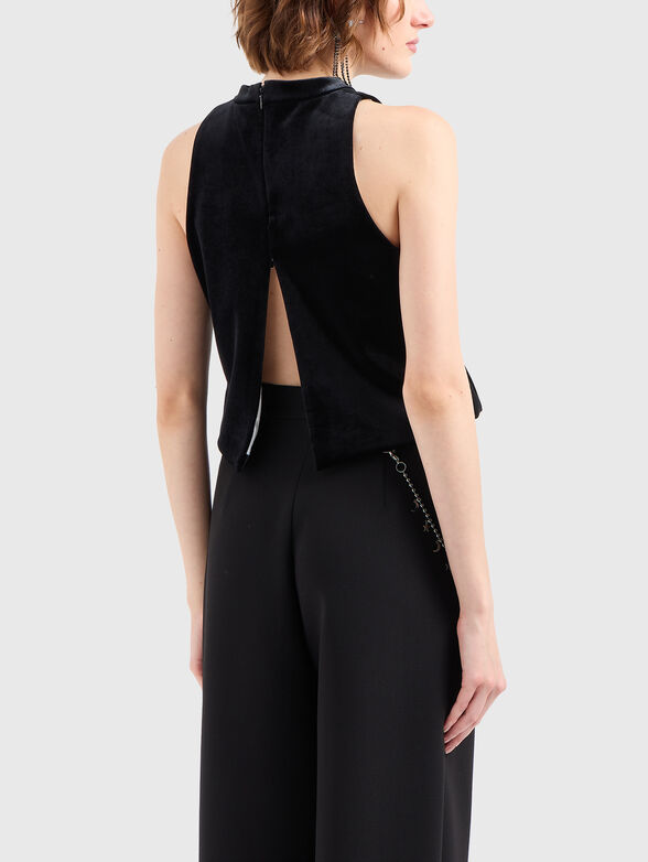 Top with floral organza brooch - 3