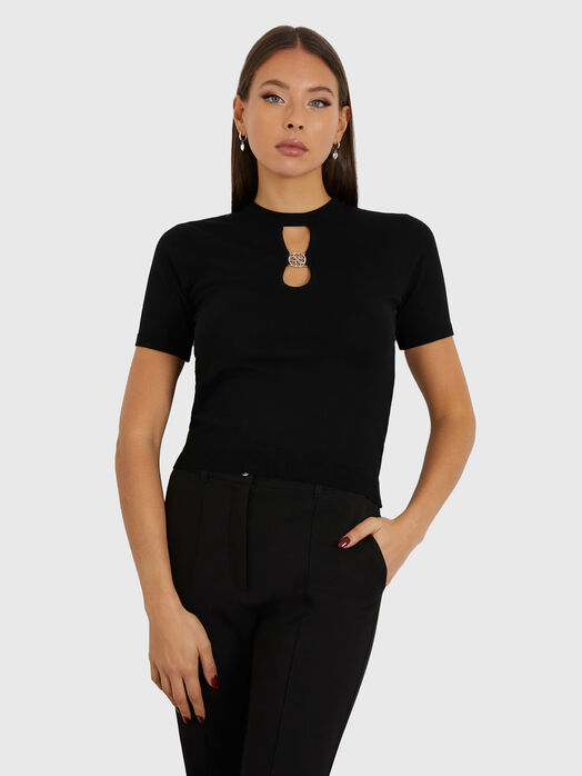 RYLEE black knit top with logo detail 