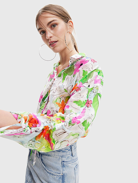 CATAR cropped shirt with laces and floral art print - 4