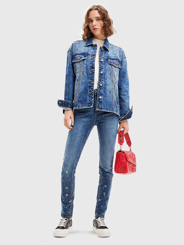 Embroidery high waist jeans - 3