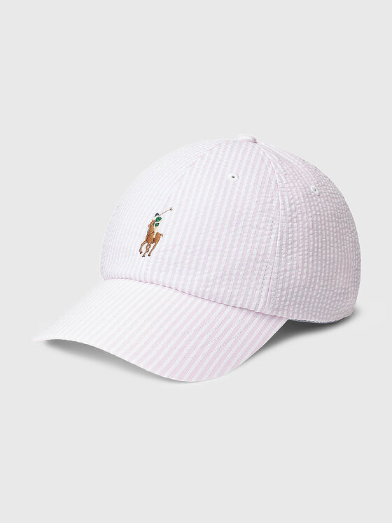 Раирана шапка в розово и бяло  с лого - 1