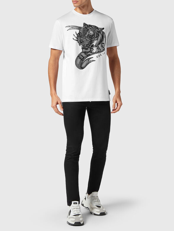 Crystal embellished T-shirt in black  - 2