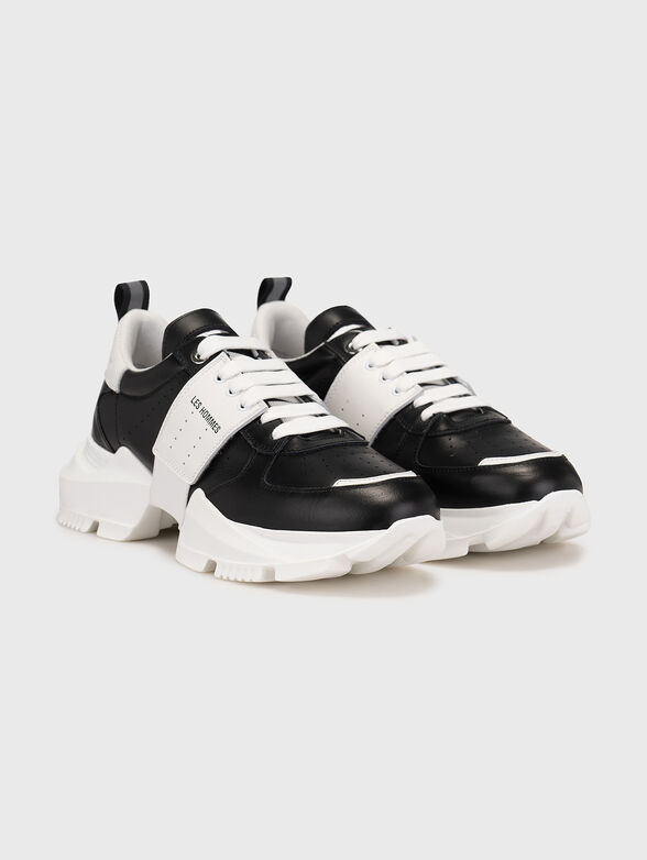 Black leather sneakers with contrast sole - 2