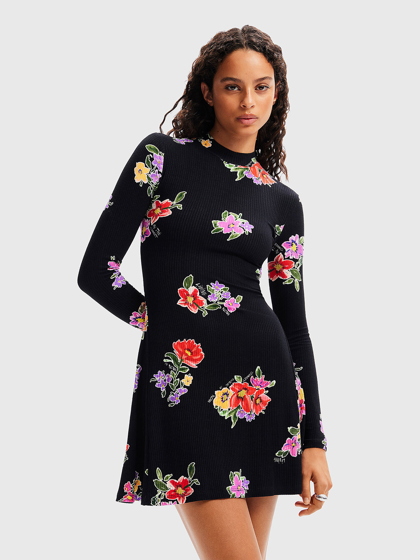 PETONY black dress with floral accents brand DESIGUAL Globalbrandsstore en