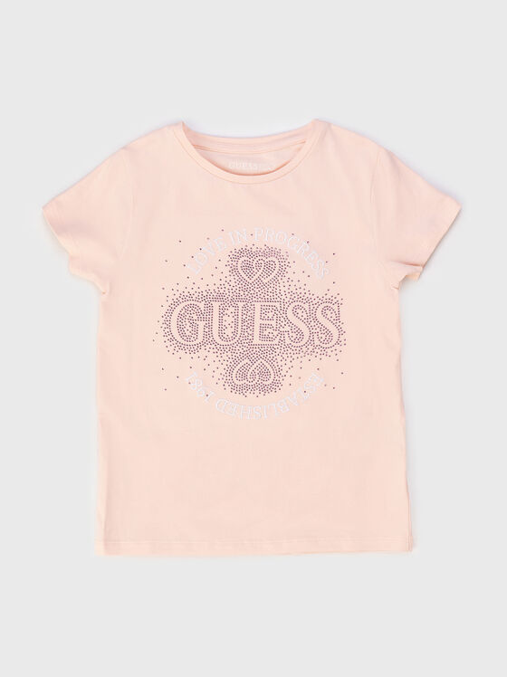 Cotton T-shirt with appliquéd rhinestones - 1
