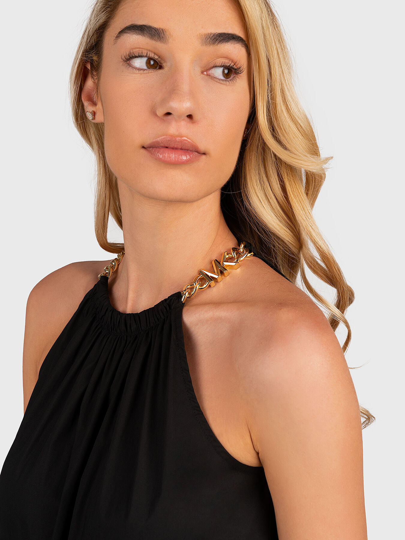 Black dress with gold chain belt brand MICHAEL KORS