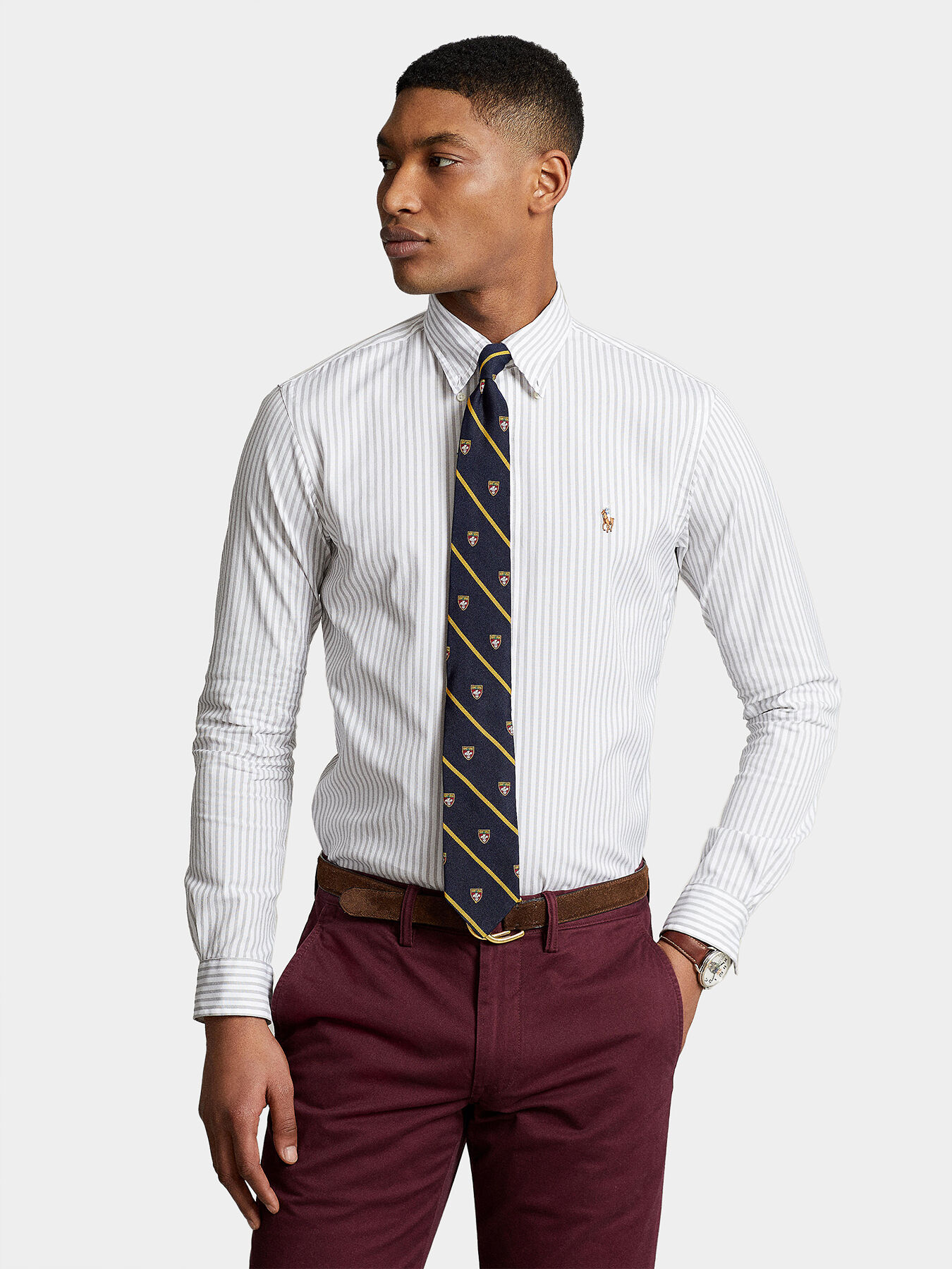 Shirt with striped pattern and logo embroidery brand POLO
