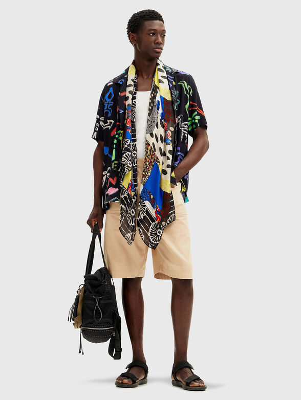 Black short sleeve shirt with multicolour print - 2