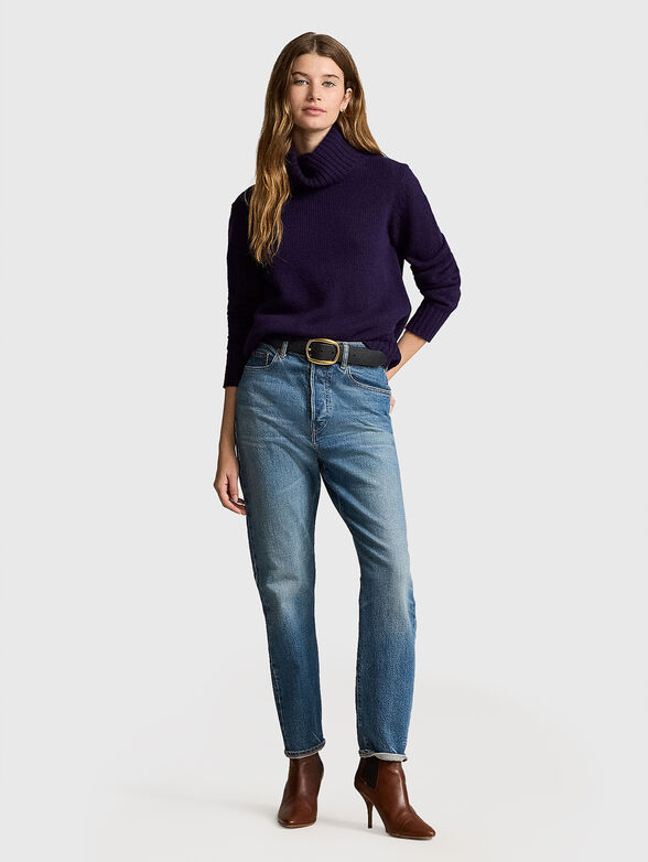 Purple wool sweater with polo collar - 2