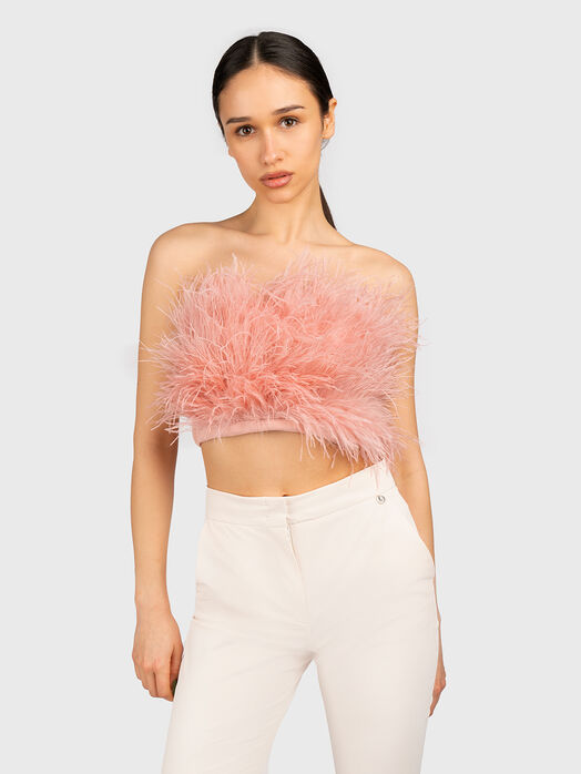 Black bandeau top with feathers