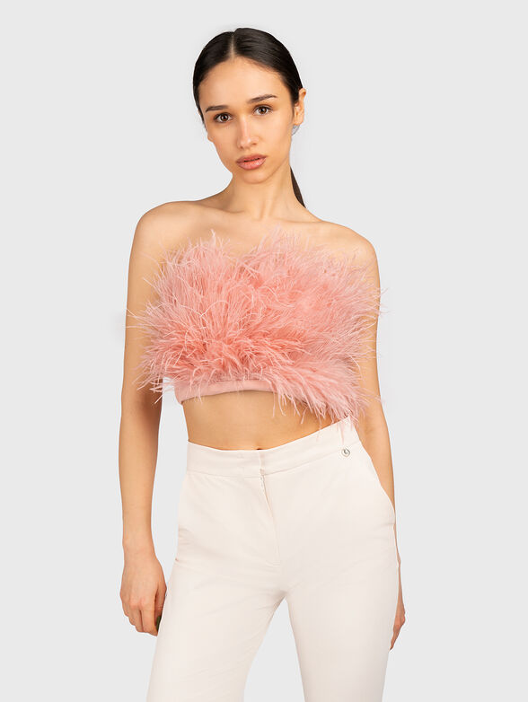 Black bandeau top with feathers - 1