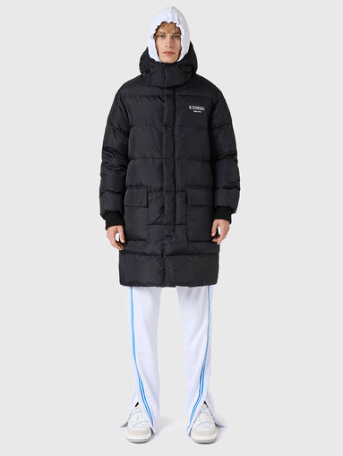 Long padded jacket with hood and embroidery on the back - 5