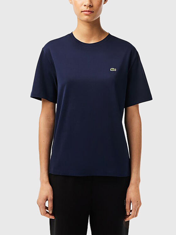 Тениска с овално деколте в тъмносин цвят - 1