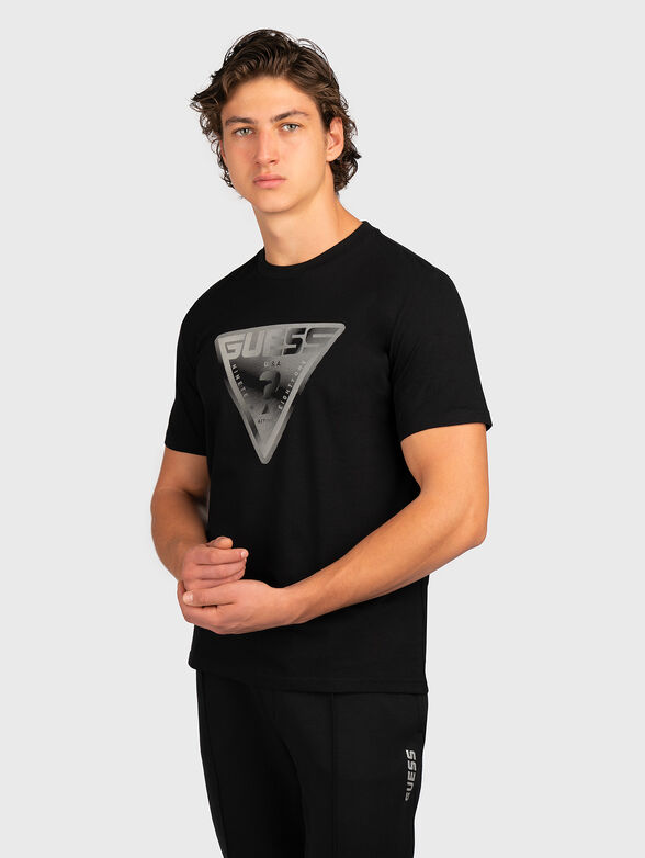 FURIO black cotton T-shirt with triangular logo - 1