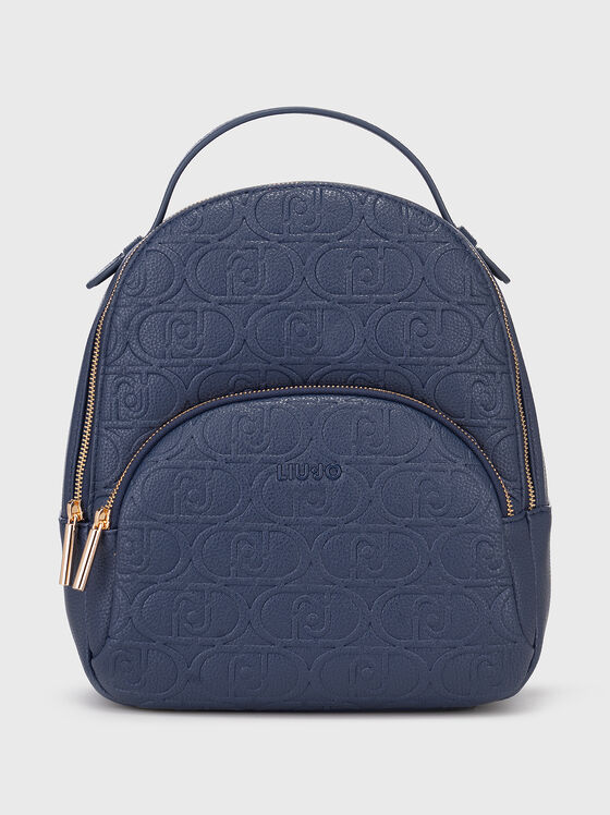 Blue backpack with embossed logo texture - 1