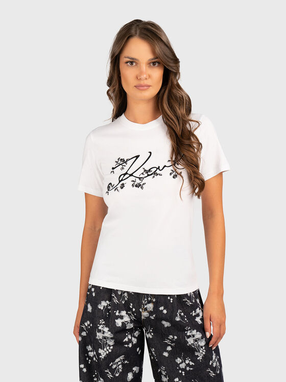 Floral embroidery T-shirt - 1