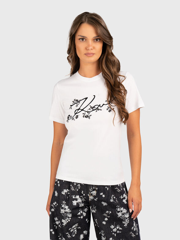 Floral embroidery T-shirt - 1