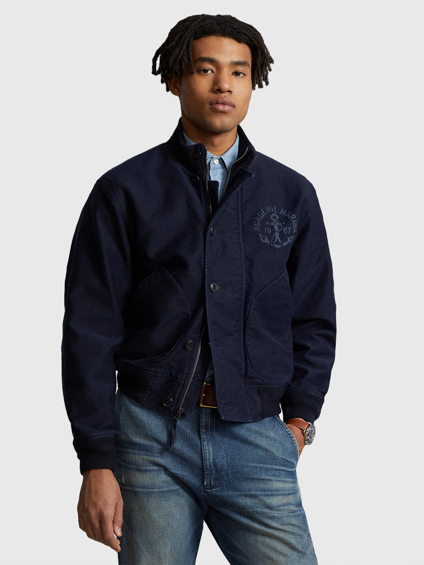 Dark blue bomber jacket brand POLO RALPH LAUREN Globalbrandsstore en