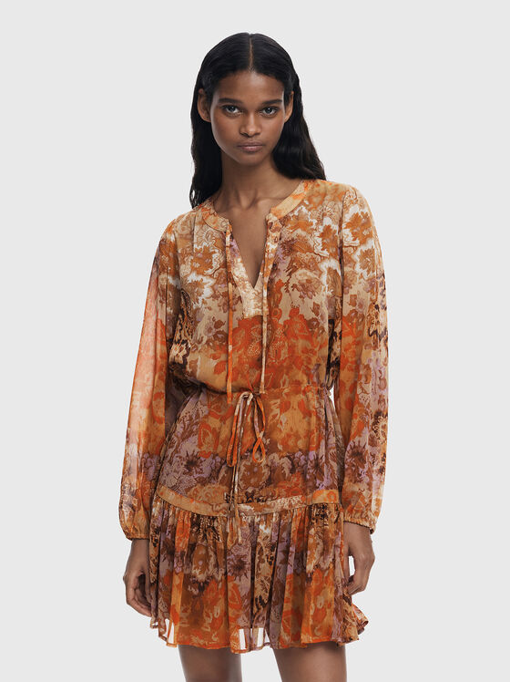 Long sleeved mini dress with floral motifs - 1