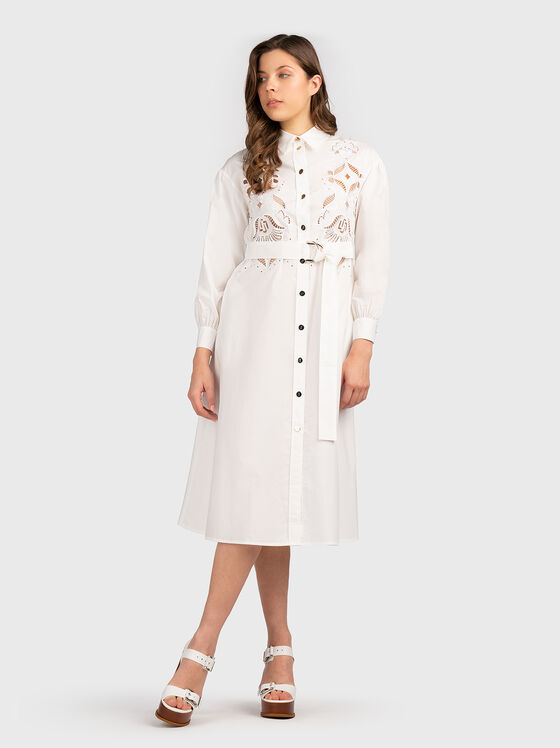 Бяла рокля тип риза с бродерии - 1