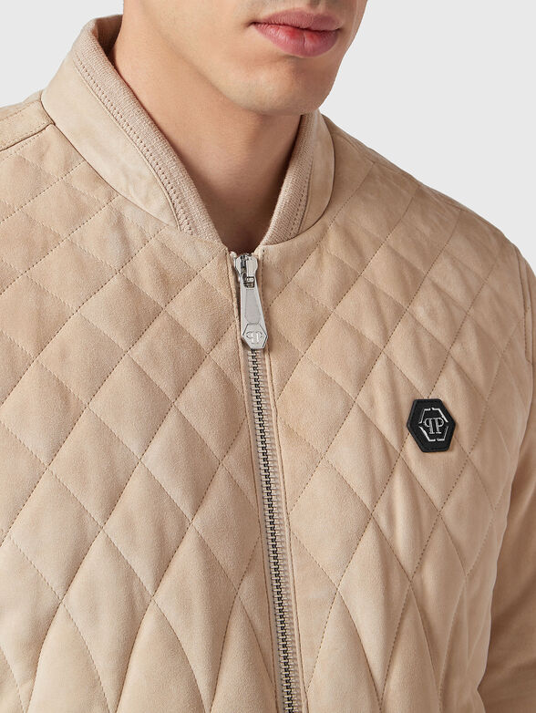 Suede bomber jacket with quilted effect - 4