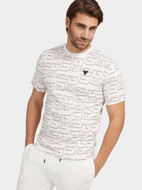 Тениска в бял цвят с монограмен лого принт - 1