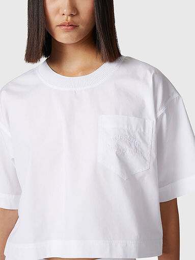 Cropped cotton blouse with pocket - 5