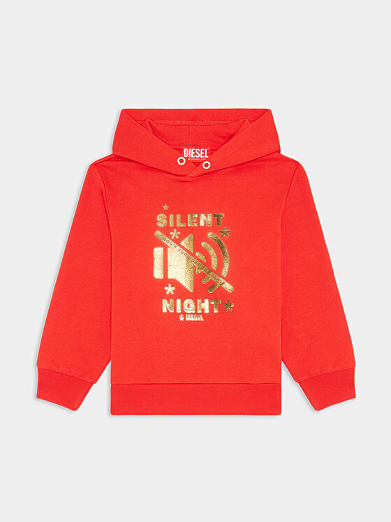 Sweatshirt with gold-coloured print and hood - 1