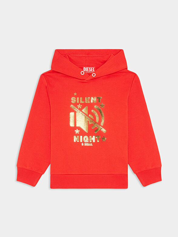 Sweatshirt with gold-coloured print and hood - 1