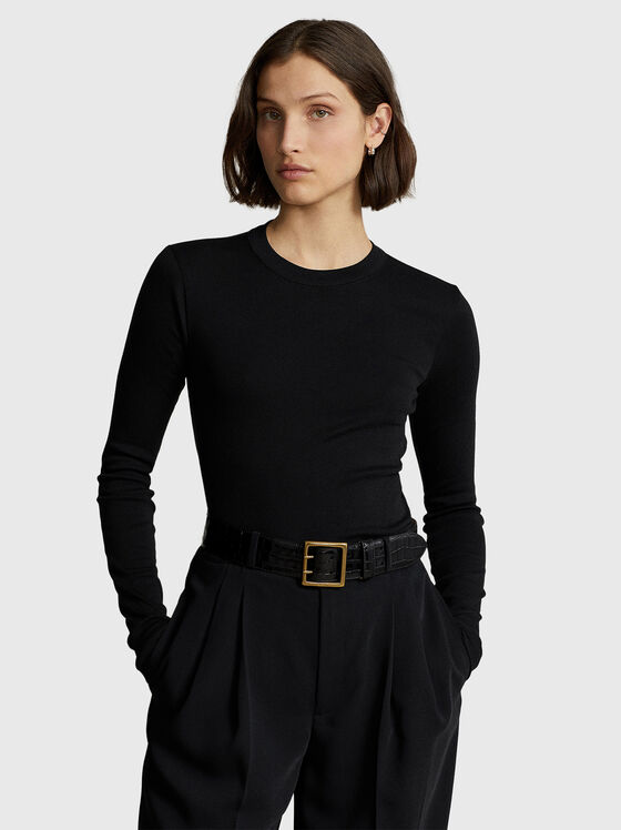 Черна памучна блуза с дълъг ръкав - 1
