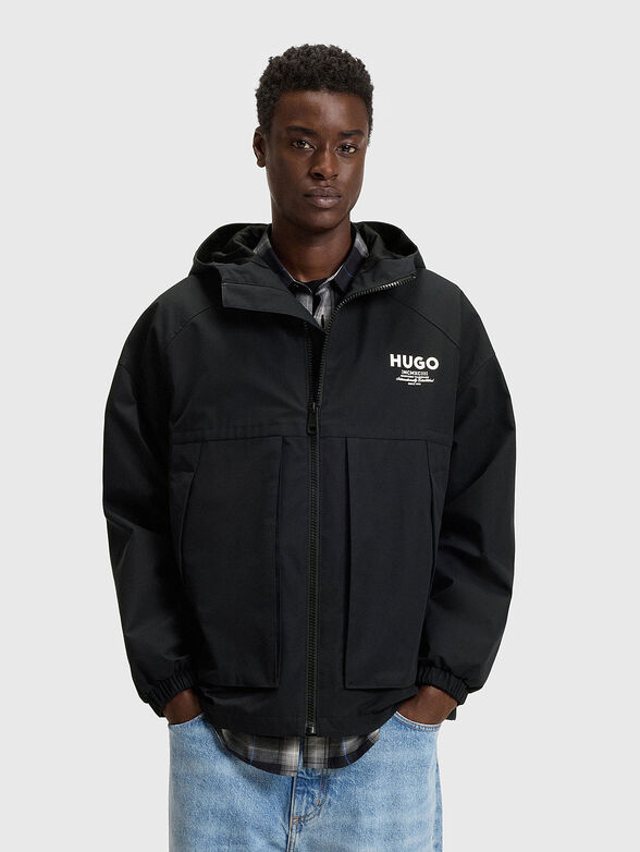 Padded jacket with hood and logo print - 1