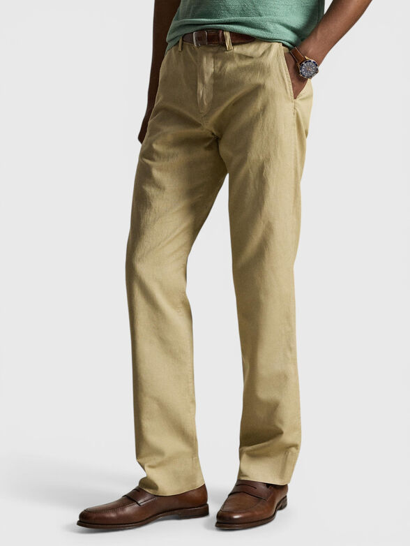 Beige cotton and linen pants - 1