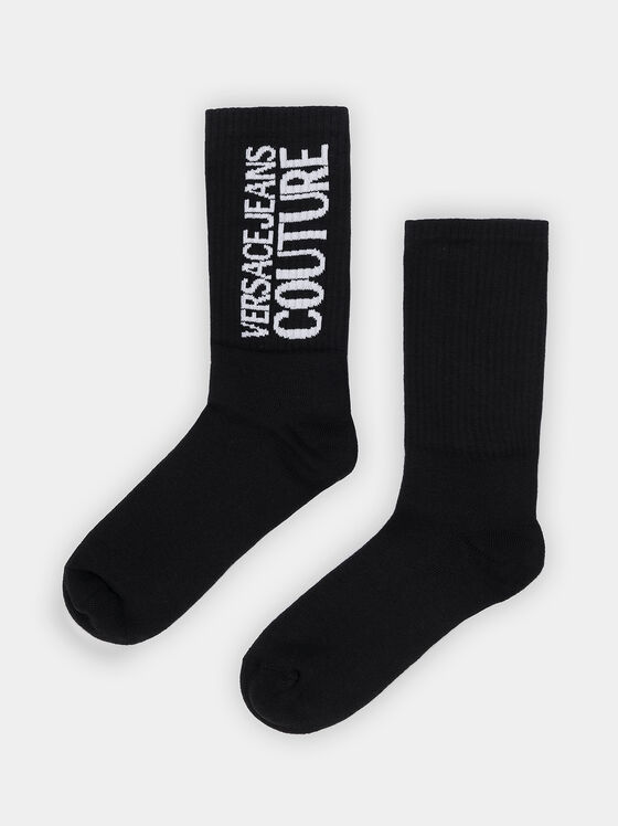 Черни чорапи с контрастен лого надпис - 1