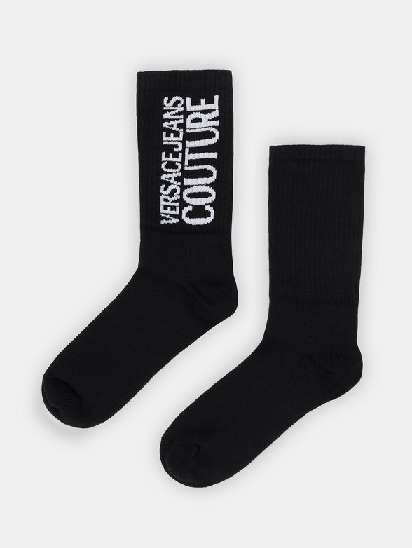 Black socks with contrasting logo inscription - 1