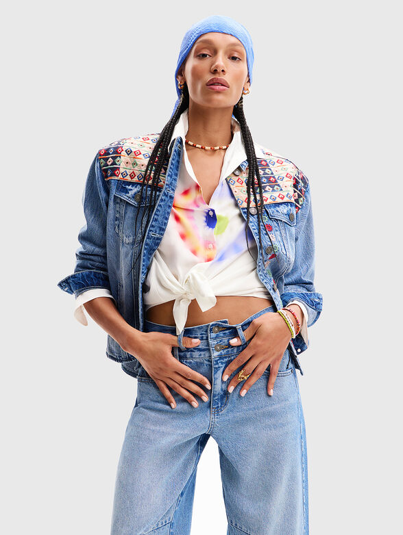Denim jacket with art details and embroidery - 1