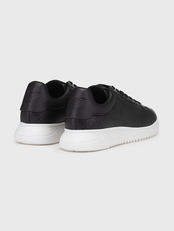 Black leather sneakers with perforated logo  - 3