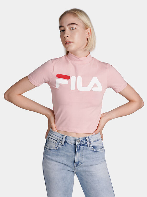 Розова скъсена тениска с лого - 1