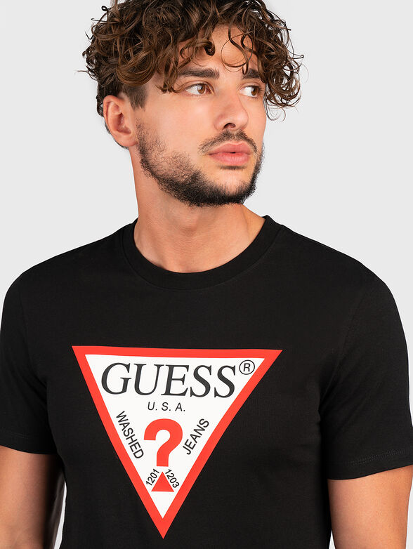 Black cotton T-shirt with triangular logo accent - 4