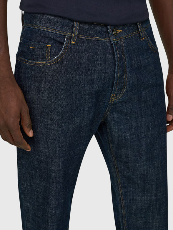 Dark blue cotton blend jeans - 3