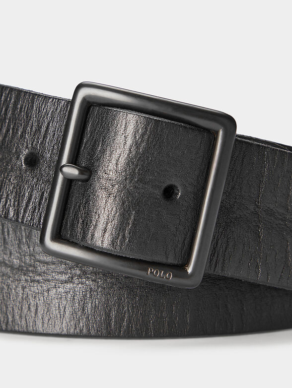 Black leather belt with metal buckle - 2