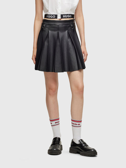 Pleated faux leather mini skirt