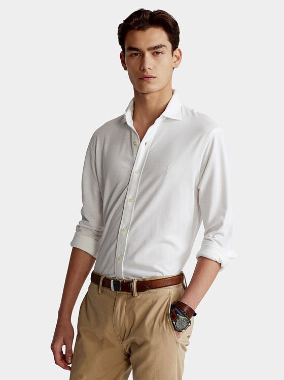 Памучна риза с лого бродерия - 1