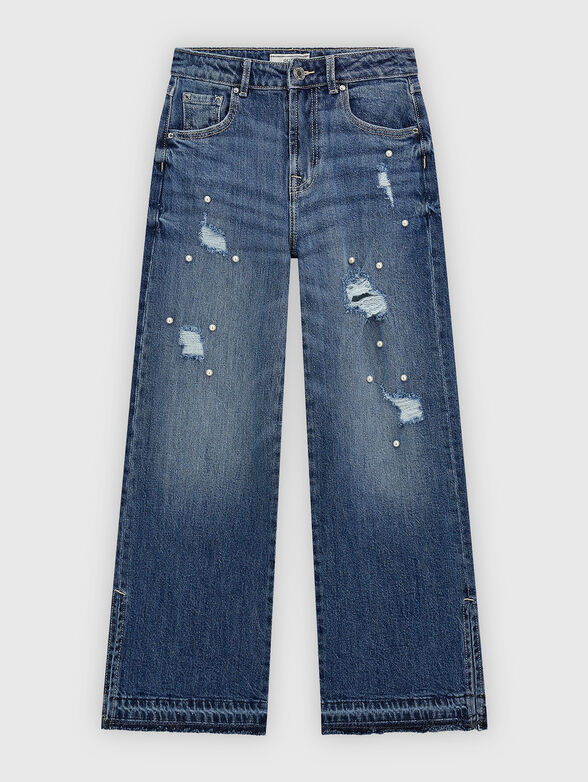 Jeans with accent rips and decorative pearls - 1