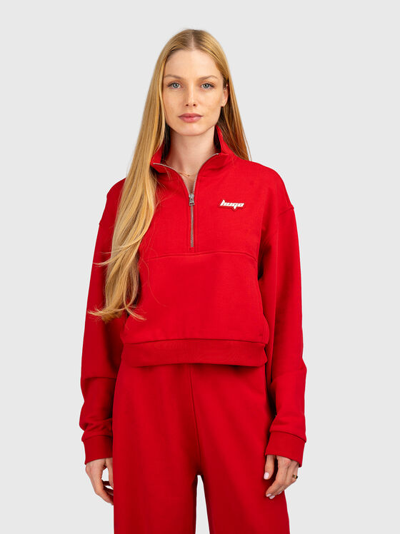 Памучен суитшърт с висока яка и цип - 1