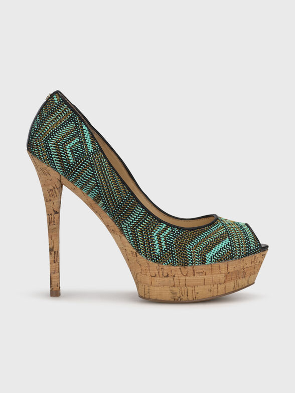 Heeled shoes in turquoise color with open toe - 1
