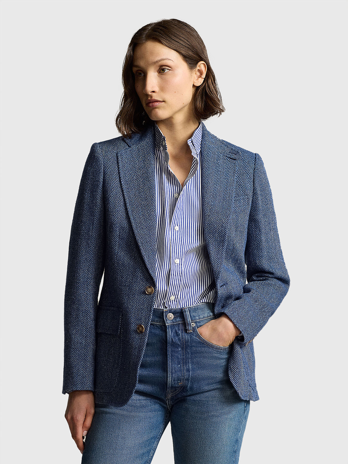 ジャケット POLO RALPH LAUREN Women Jackets 211891070 003 BLUE HERRINGBO ジャケット POLO RALPH LAUREN Women Jackets 211891070 003